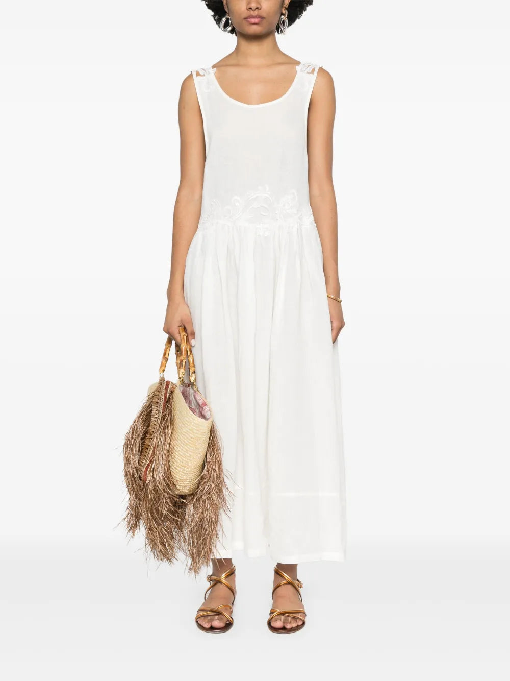 lace-embellished midi dress