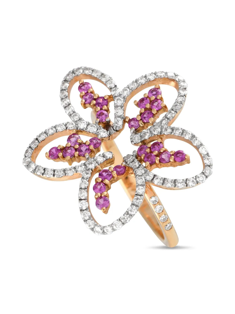 18K yellow gold Dainty Flower diamond and sapphire ring