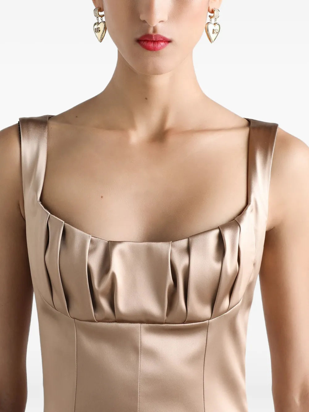 pleat-detail satin midi dress