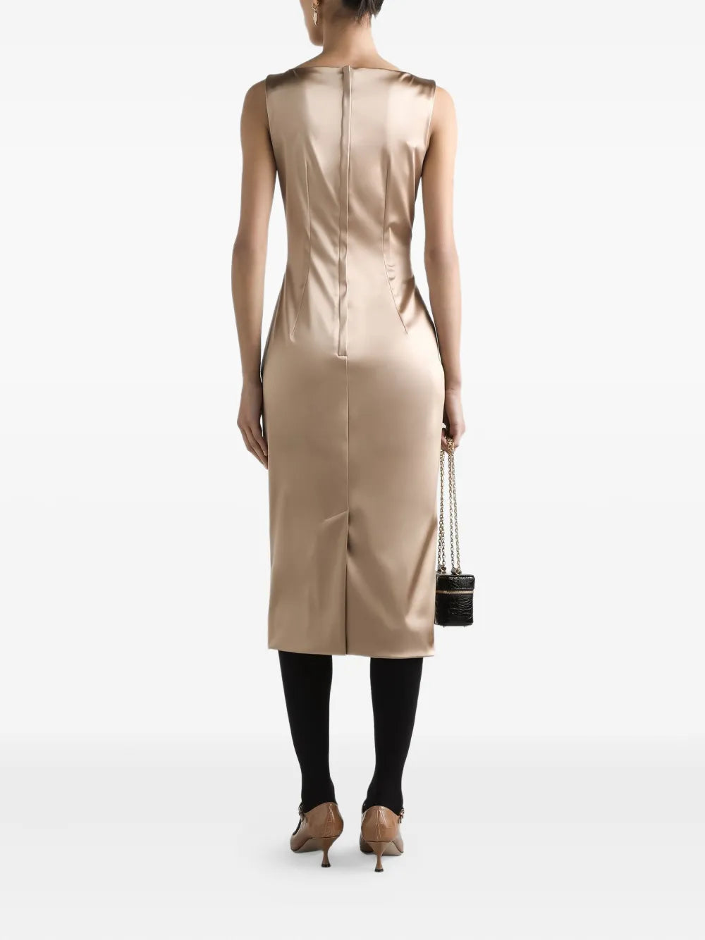 pleat-detail satin midi dress