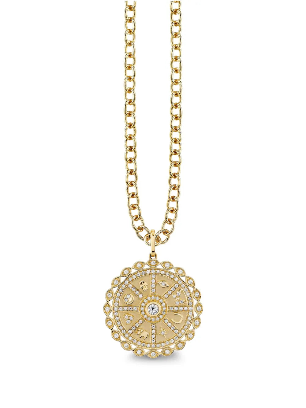 14K yellow gold Icon Wheel Coin diamond necklace