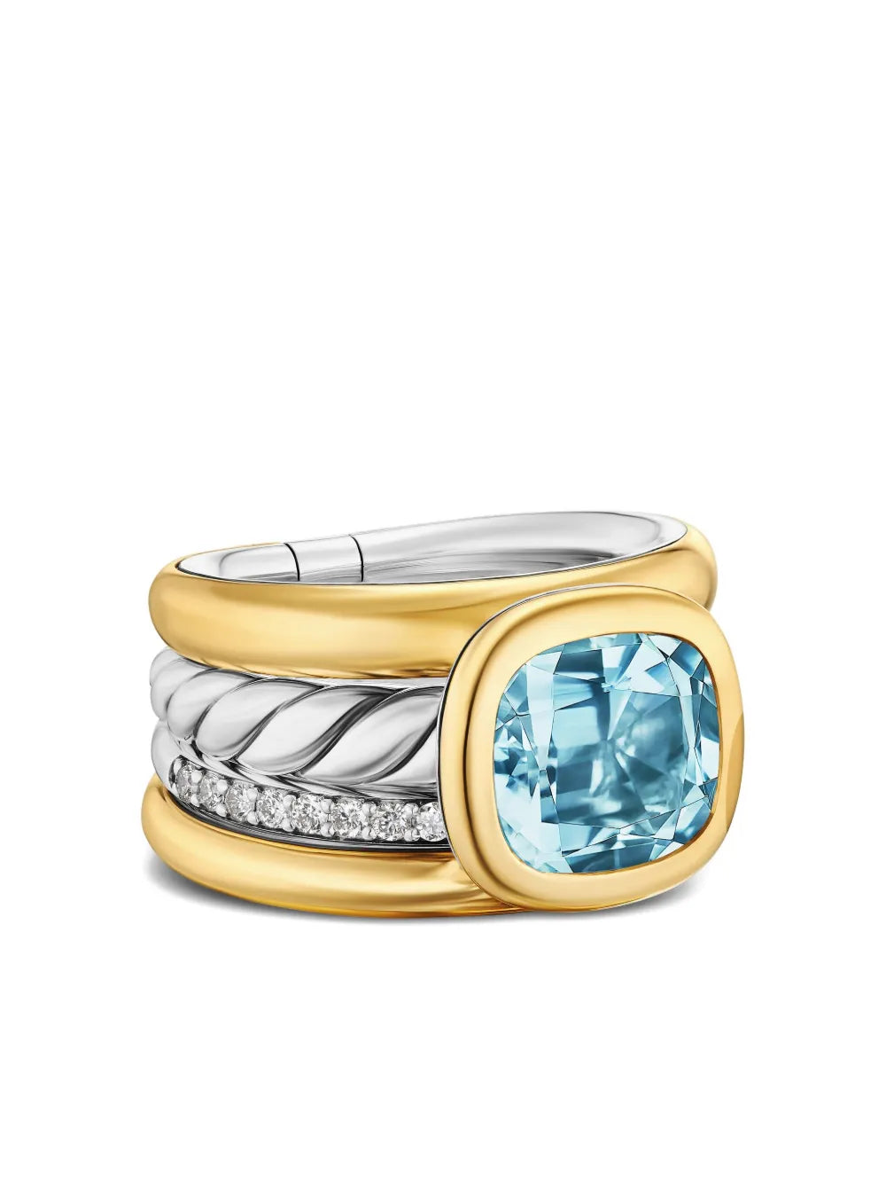 18K yellow gold and sterling silver DY Mercer® Four Row diamond and topaz ring