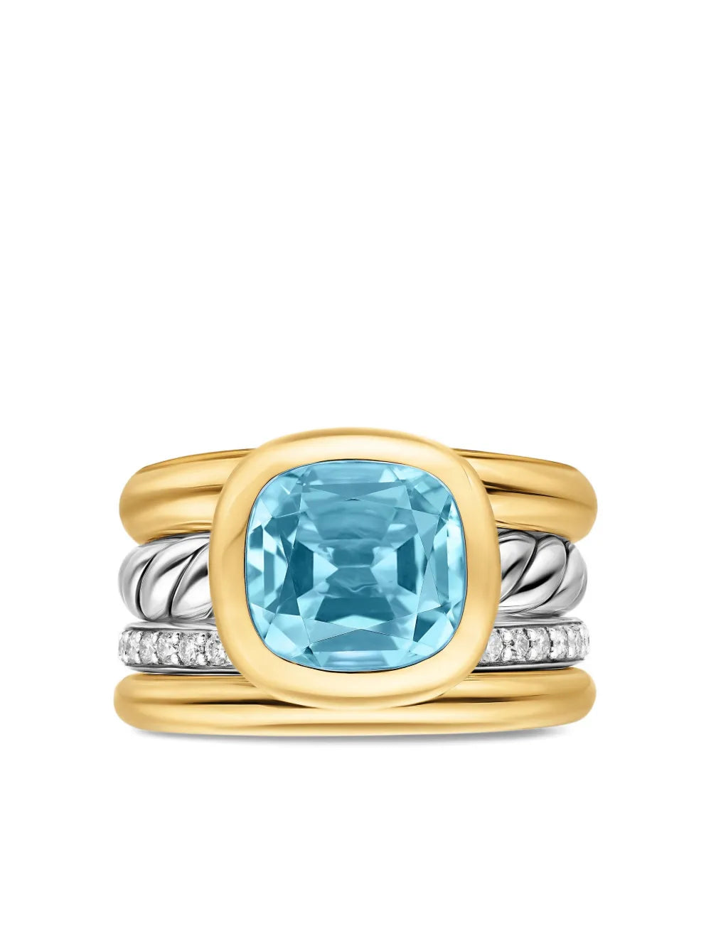 18K yellow gold and sterling silver DY Mercer® Four Row diamond and topaz ring