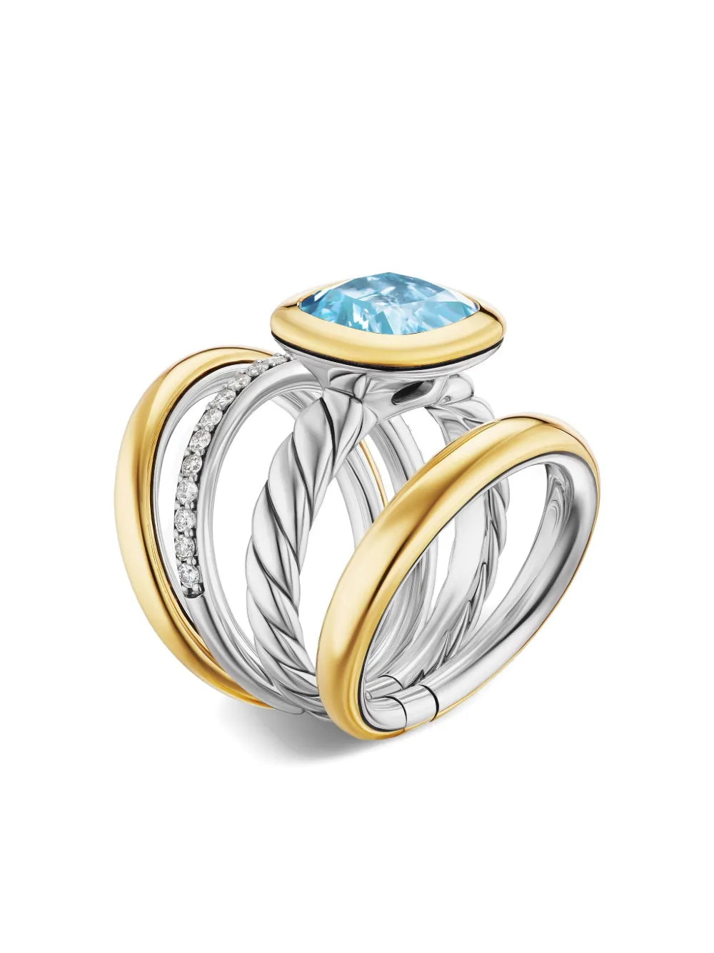 18K yellow gold and sterling silver DY Mercer® Four Row diamond and topaz ring
