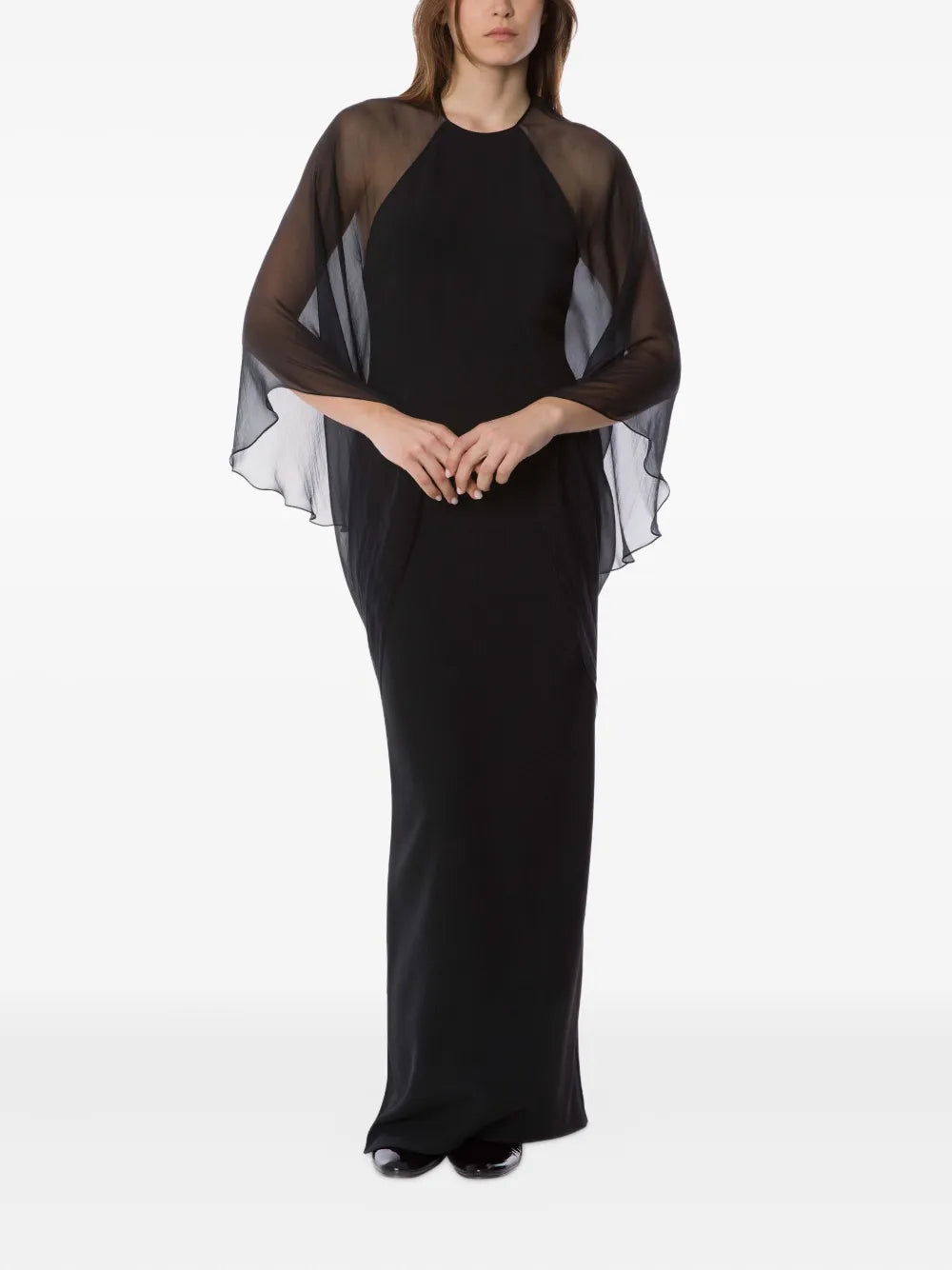 chiffon cape gown