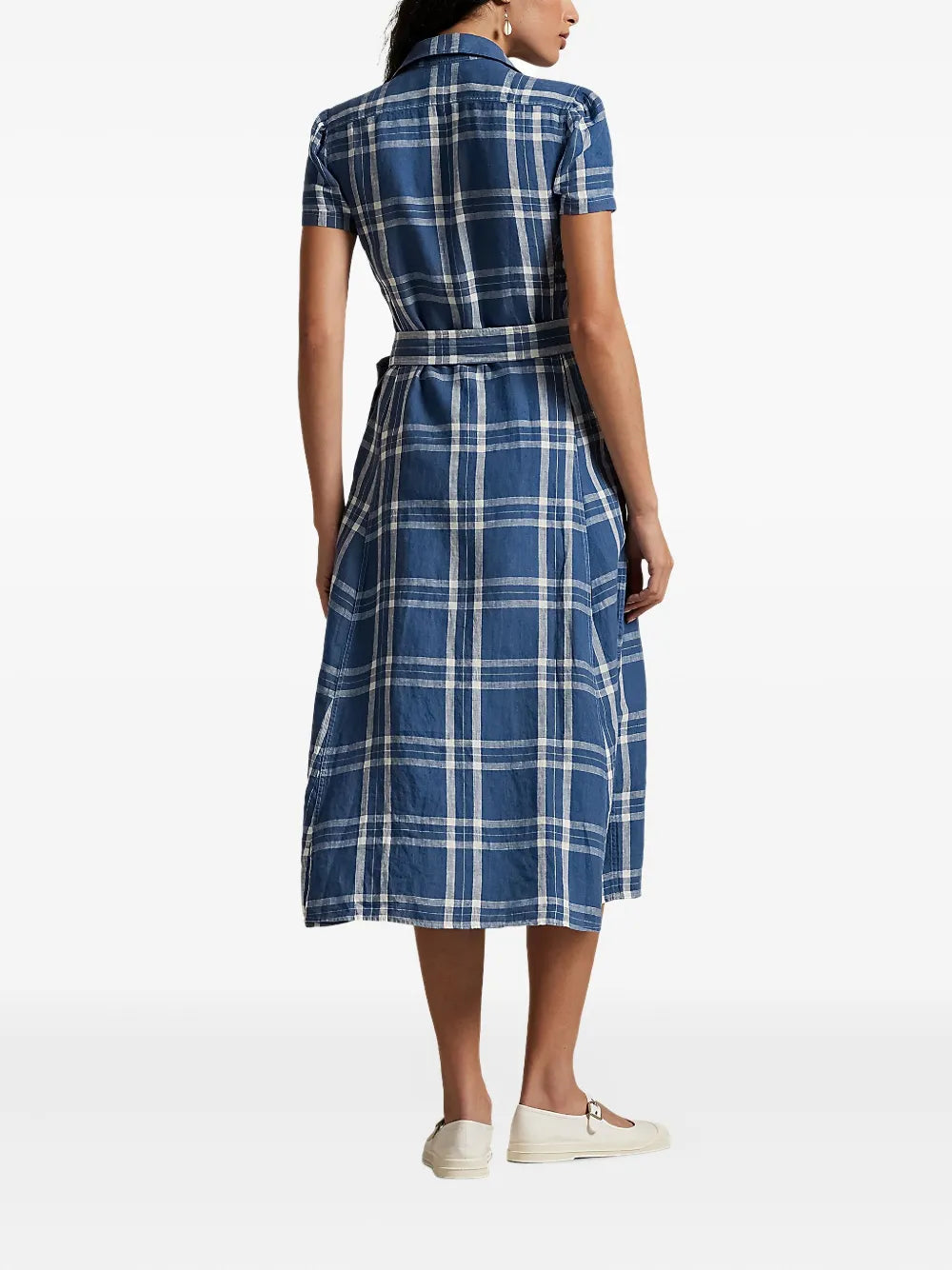 plaid-checked shirtdress