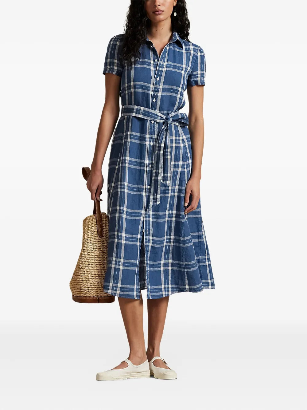 plaid-checked shirtdress