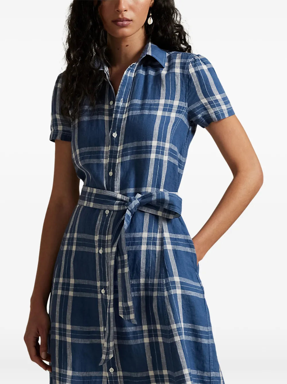 plaid-checked shirtdress