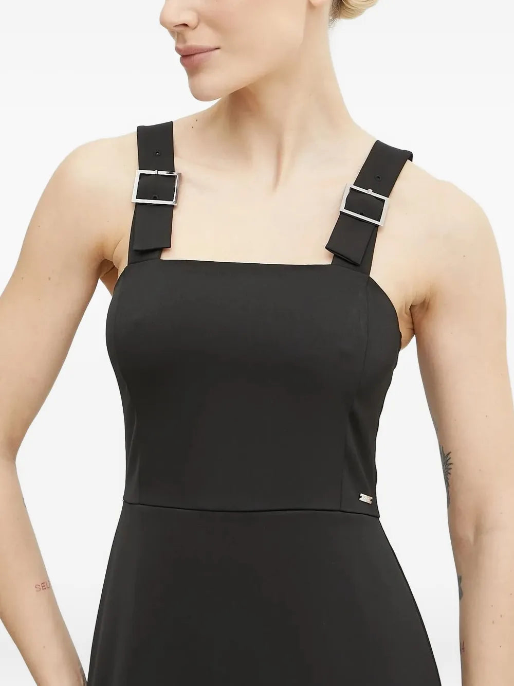 buckle-strap flared mini dress