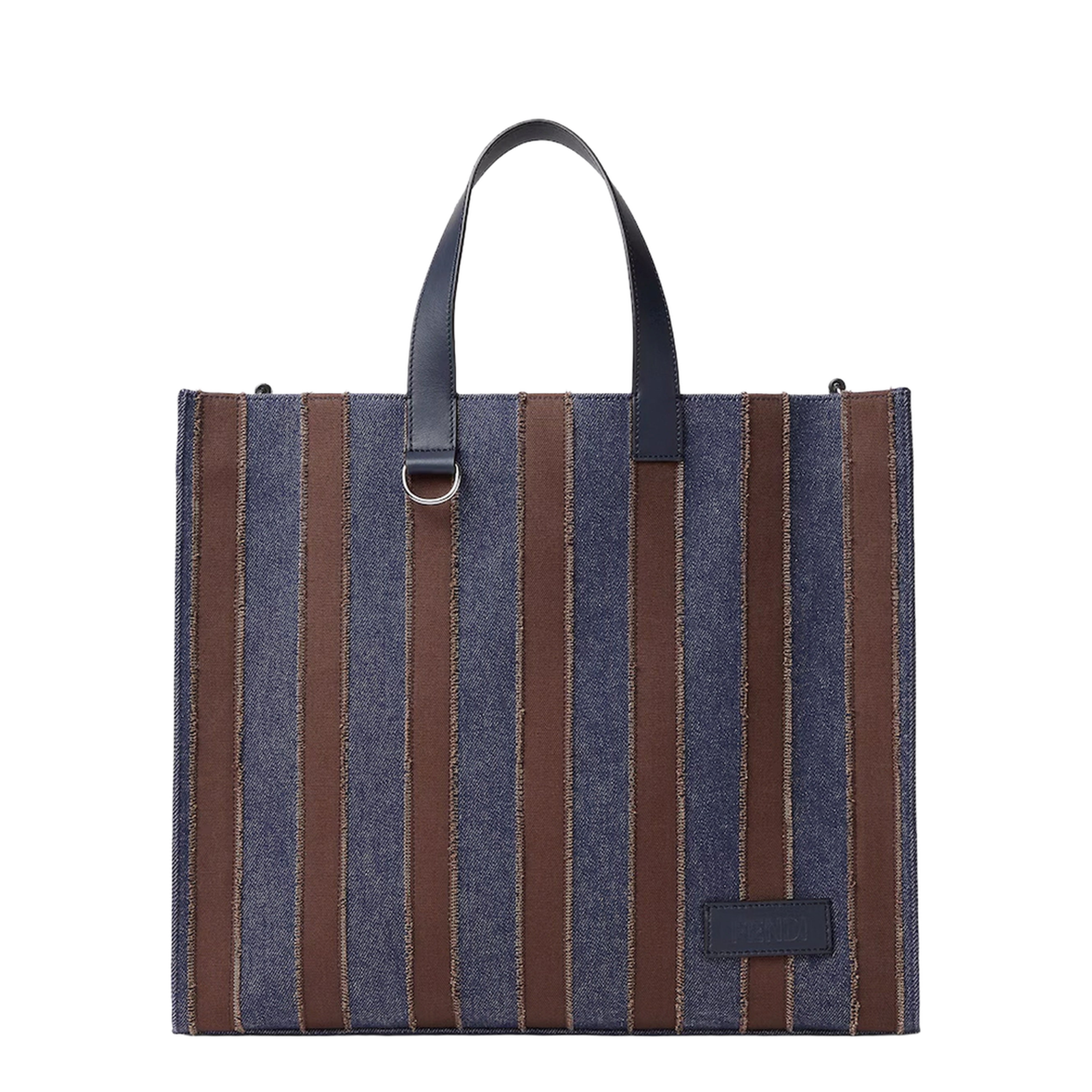 Pequin Shopper Bag In Dark Blue Denim And Brown Canvas