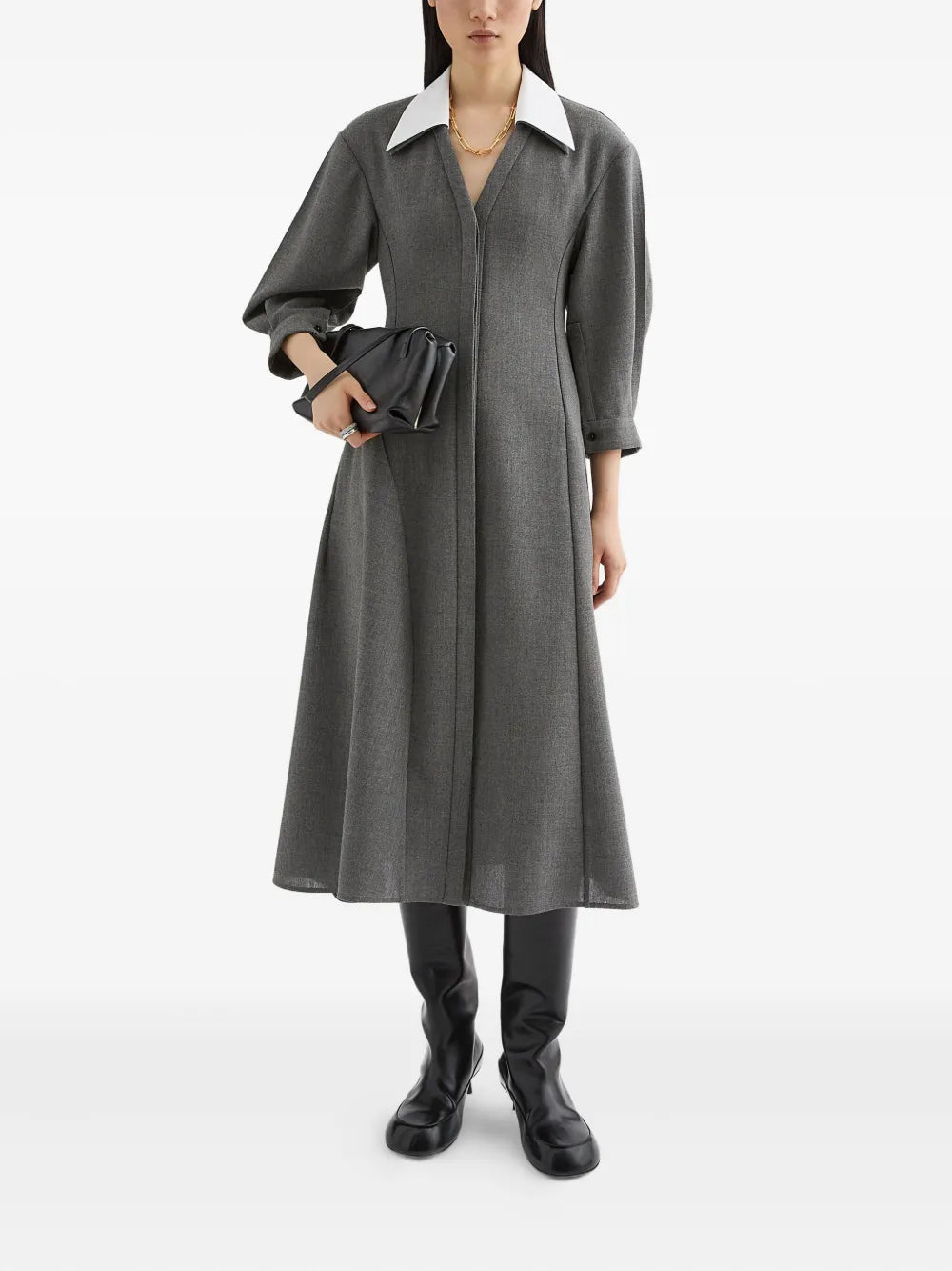 contrasting-collar midi dress