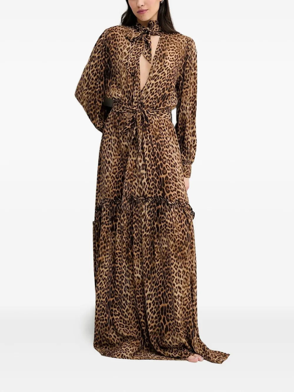 leopard-print ruffled maxi dress