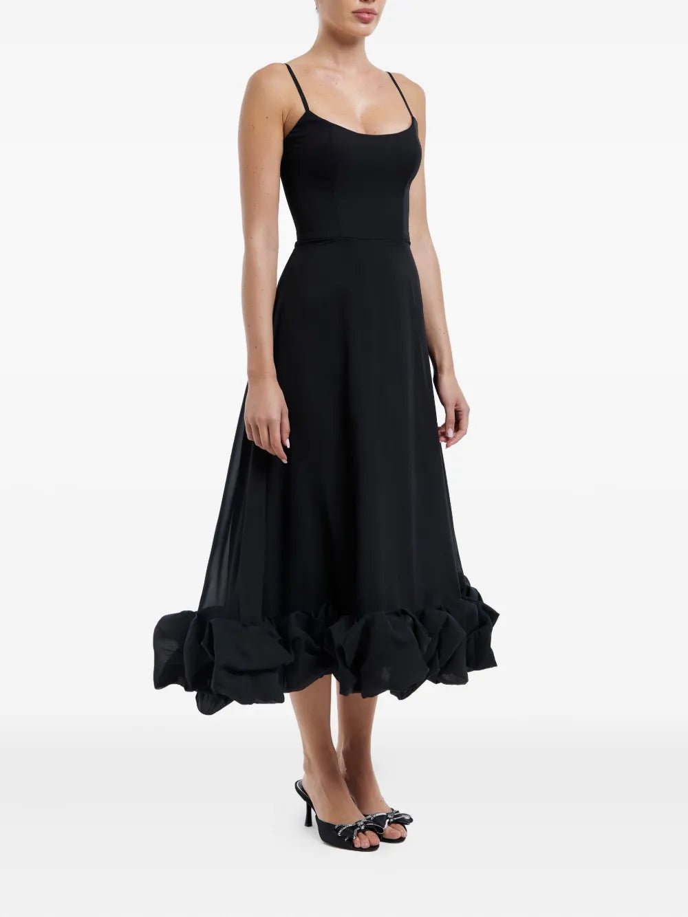 flounce bustier midi dress