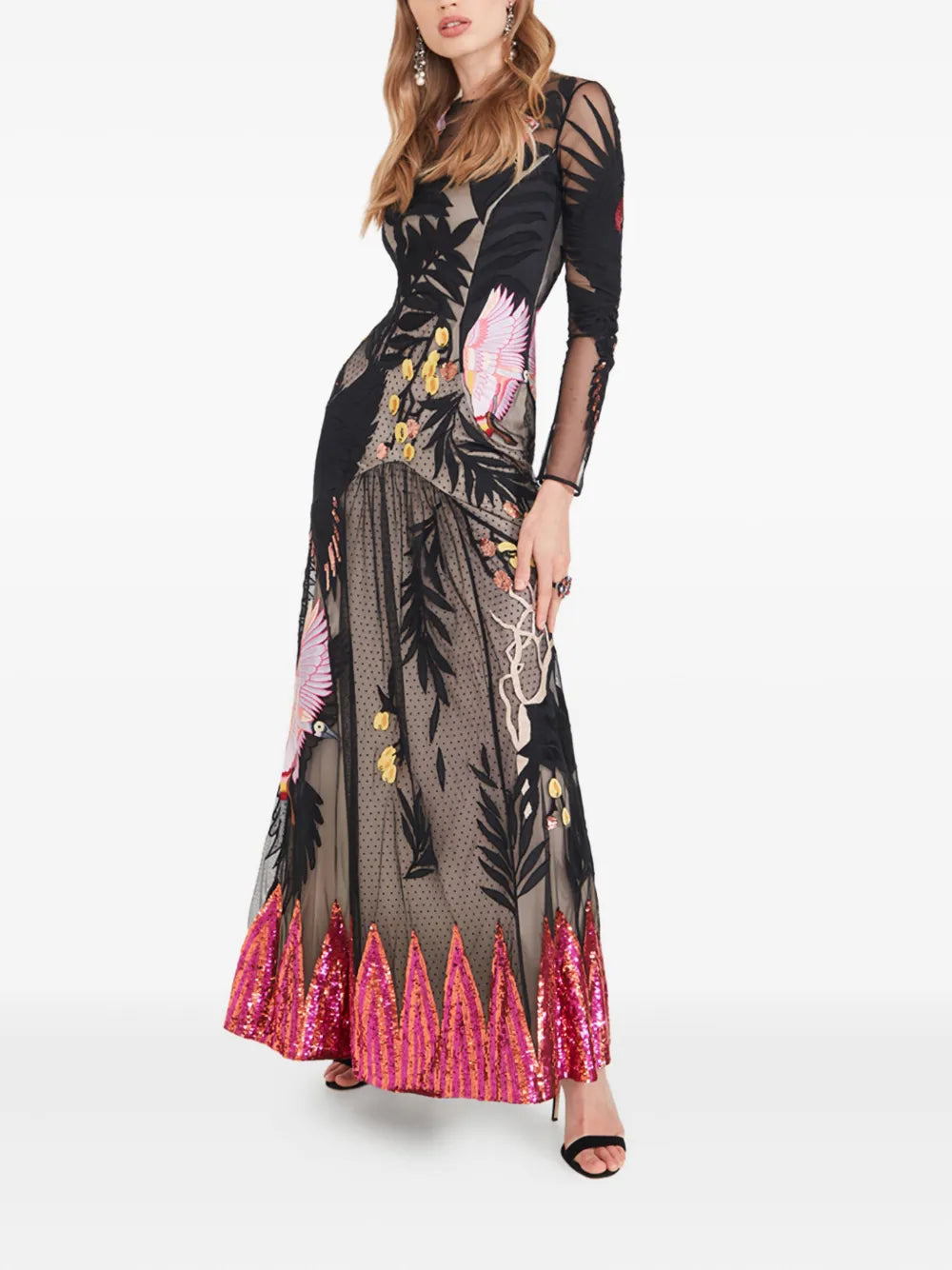 embroidered sequin-hem dress