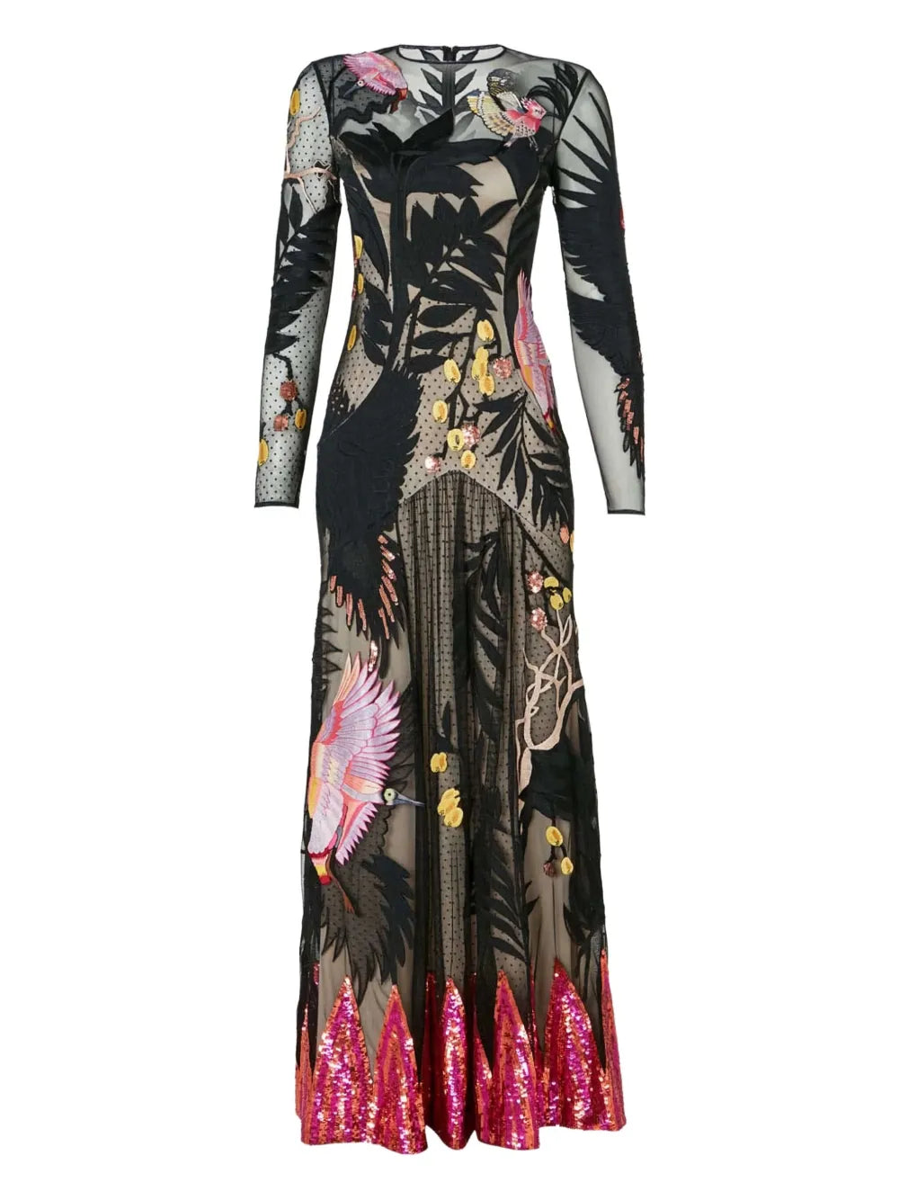 embroidered sequin-hem dress