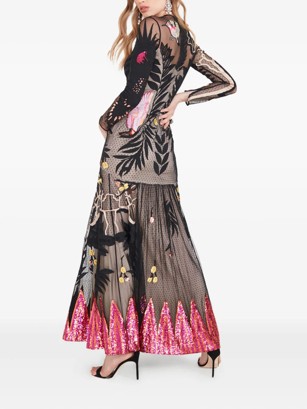 embroidered sequin-hem dress