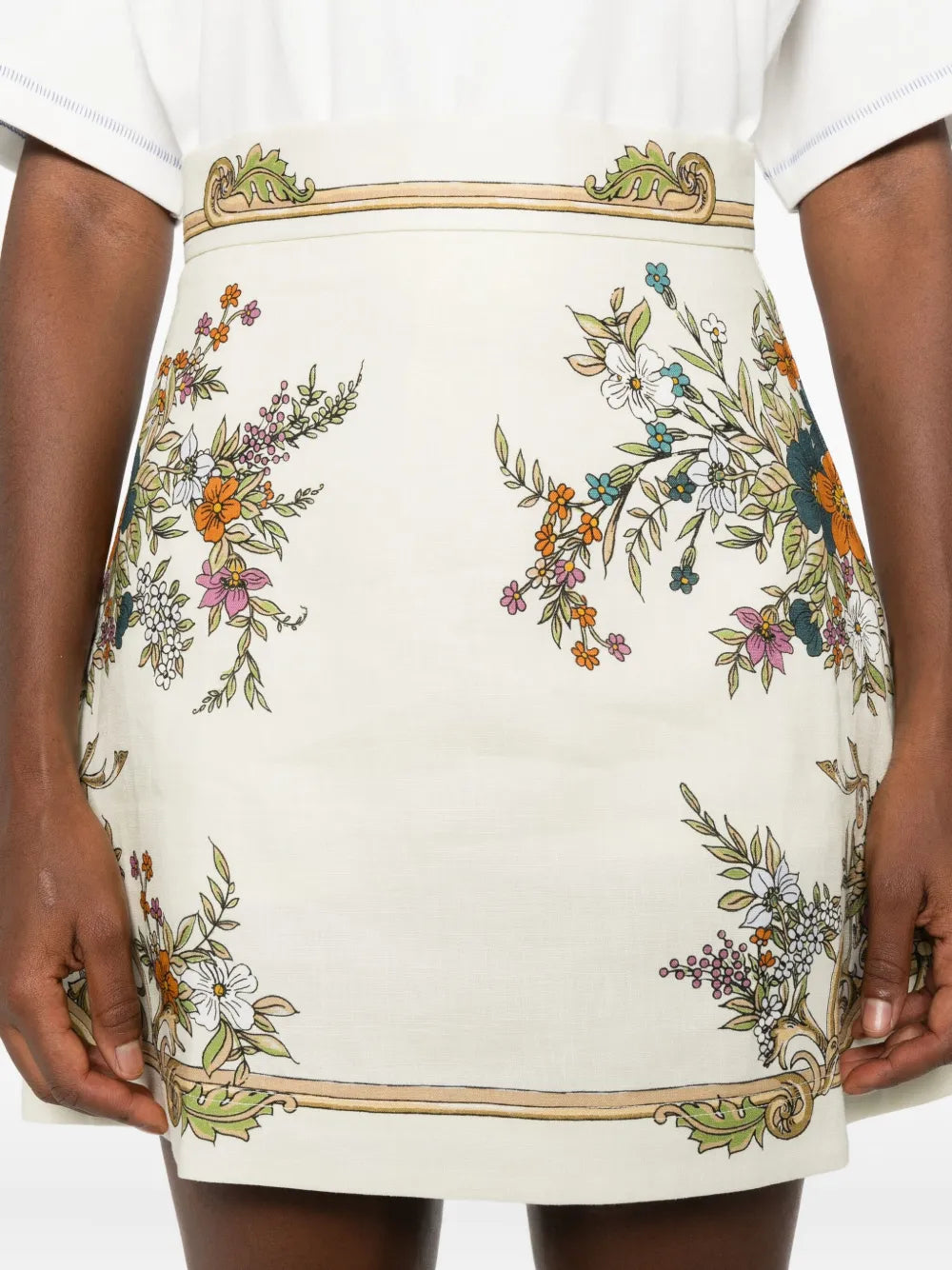 floral-print mini skirt