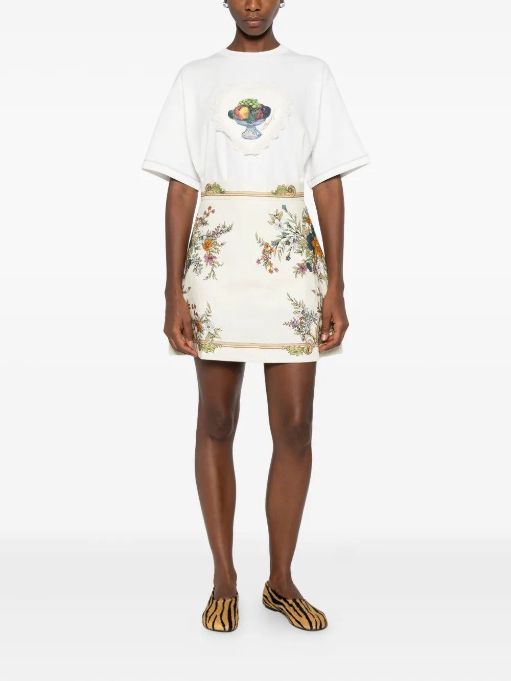 floral-print mini skirt