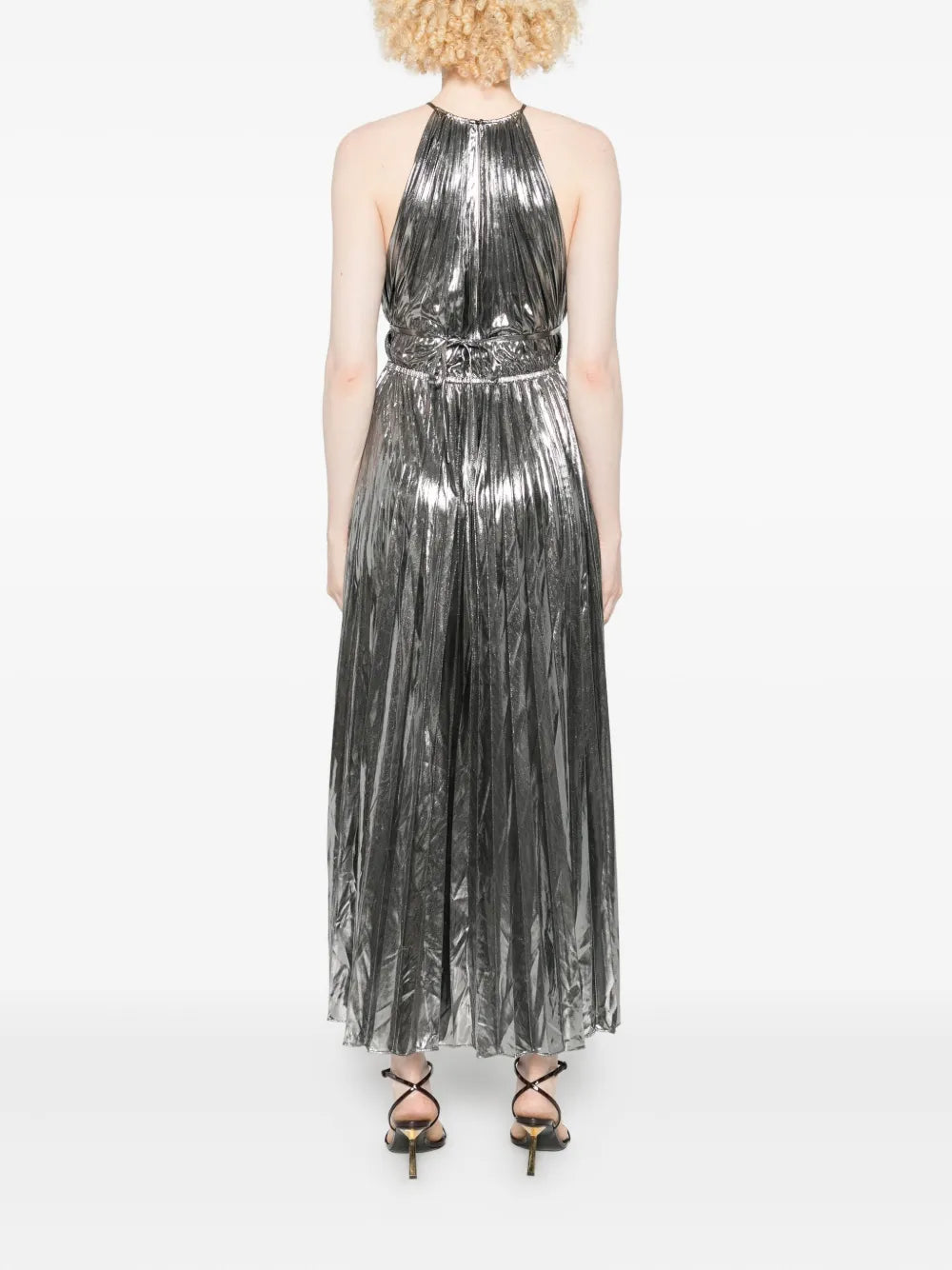 metallic pleated dress