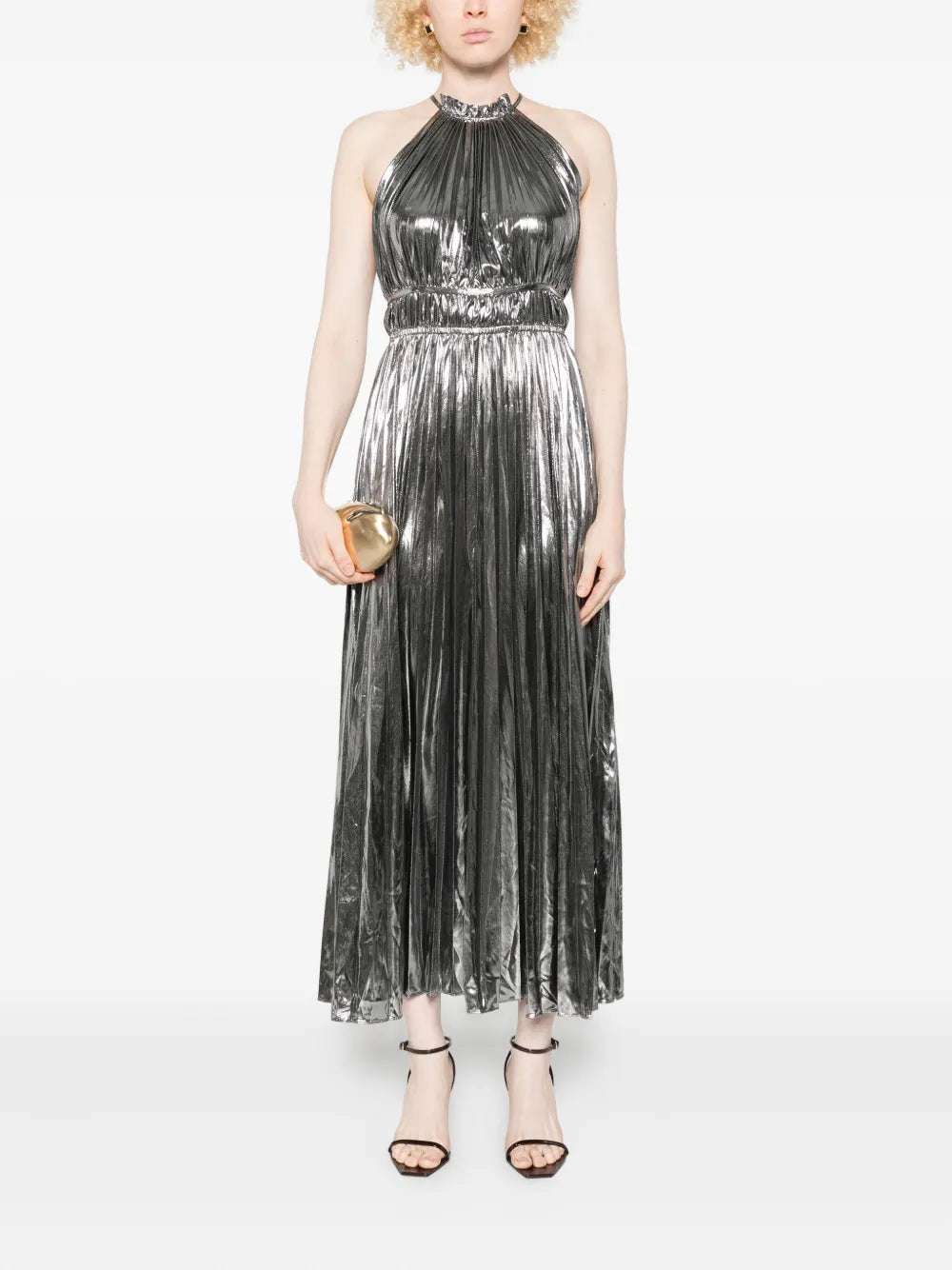 metallic pleated dress