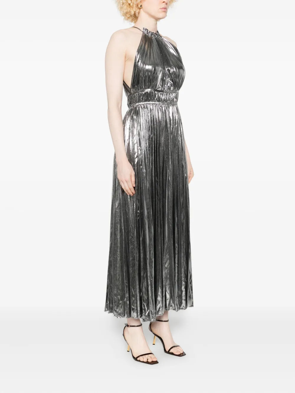 metallic pleated dress