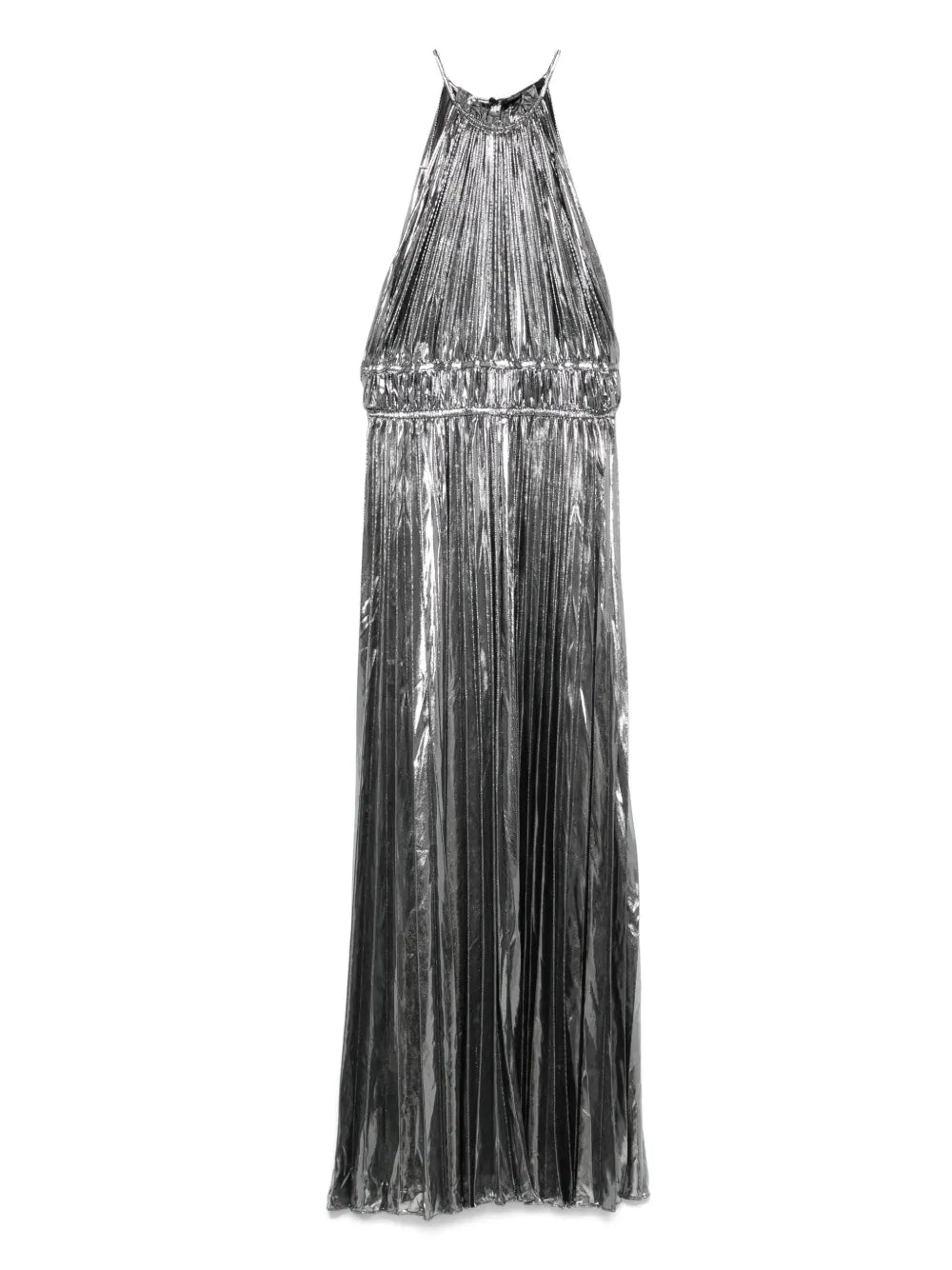 metallic pleated dress