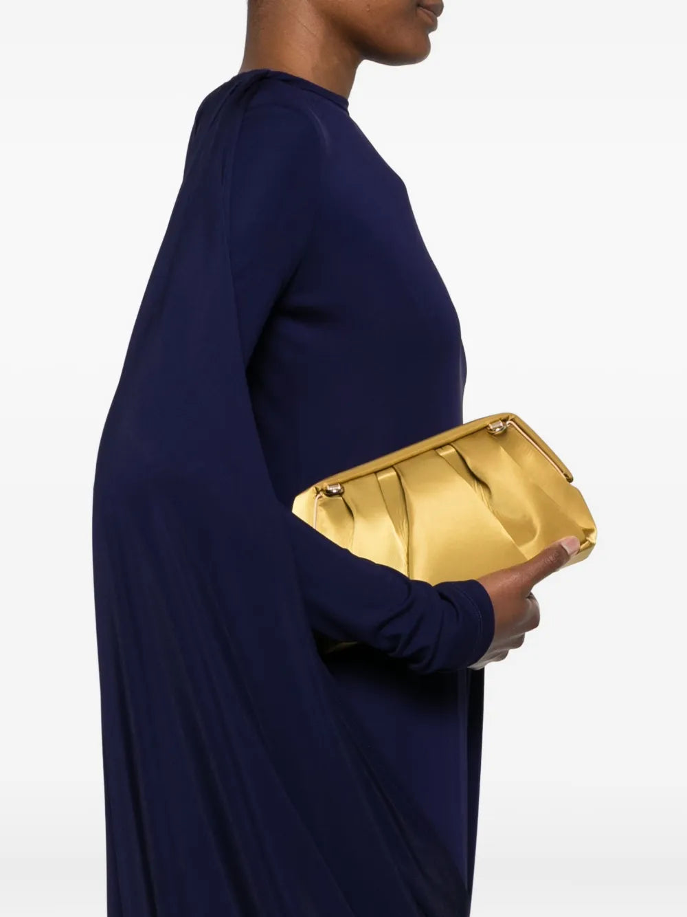 gathered detachable-strap clutch bag