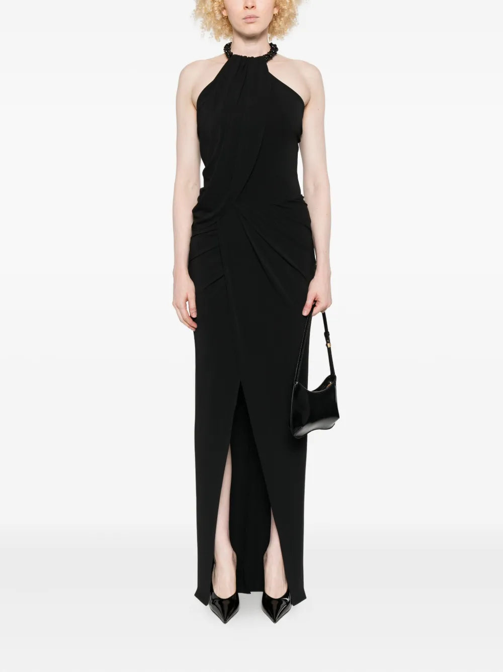 embellished halterneck maxi dress
