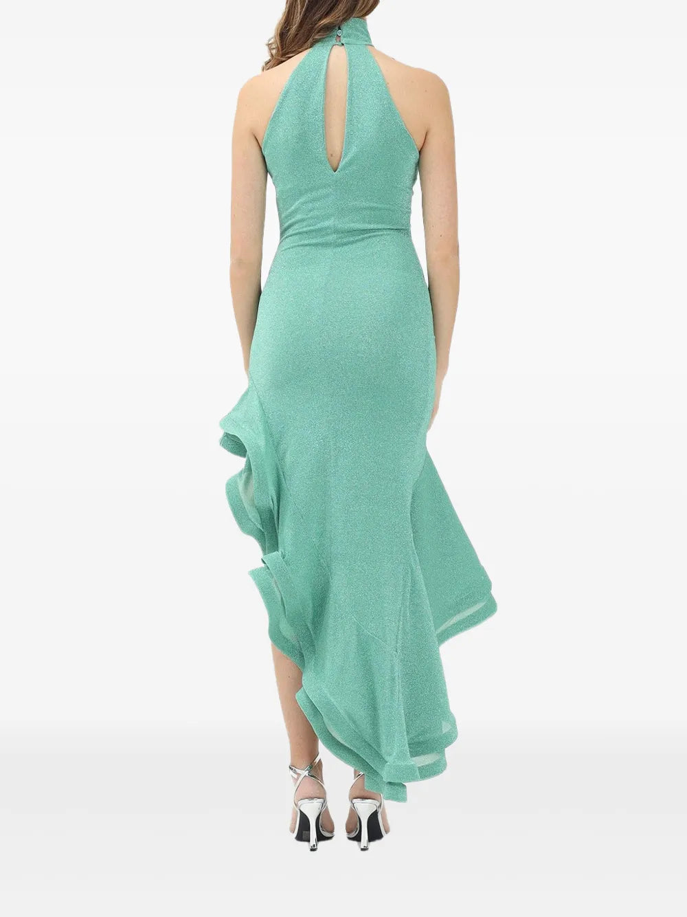 asymmetrical halterneck ruffled dress