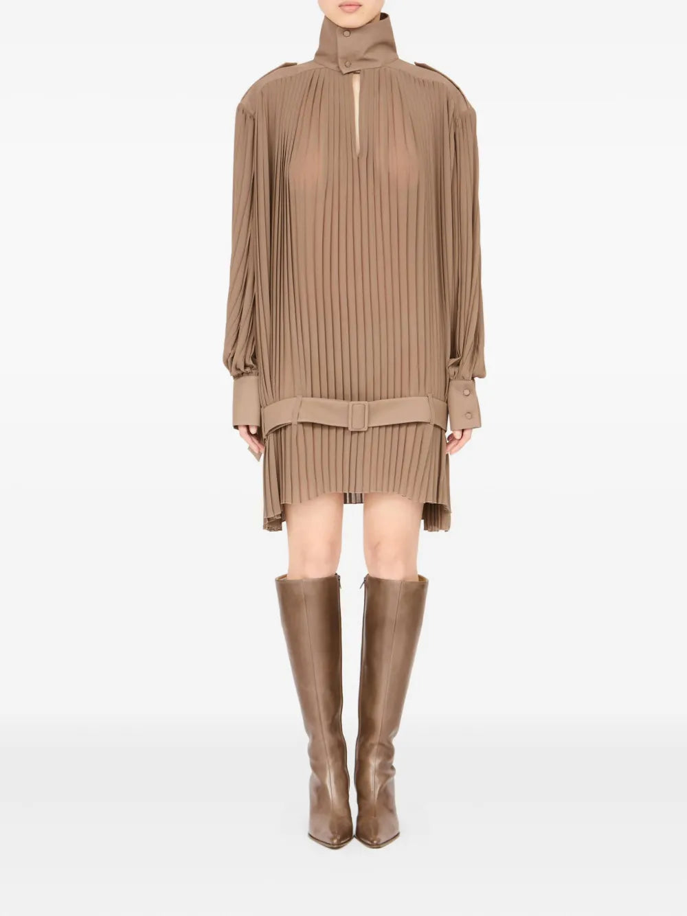 pleated high-neck dress