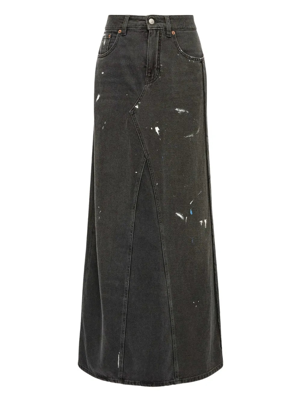 paint-splatter denim skirt
