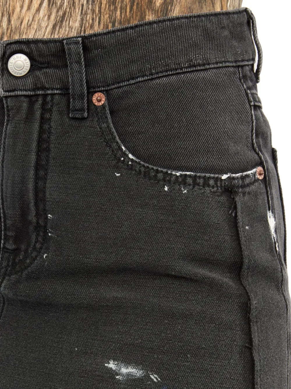paint-splatter denim skirt