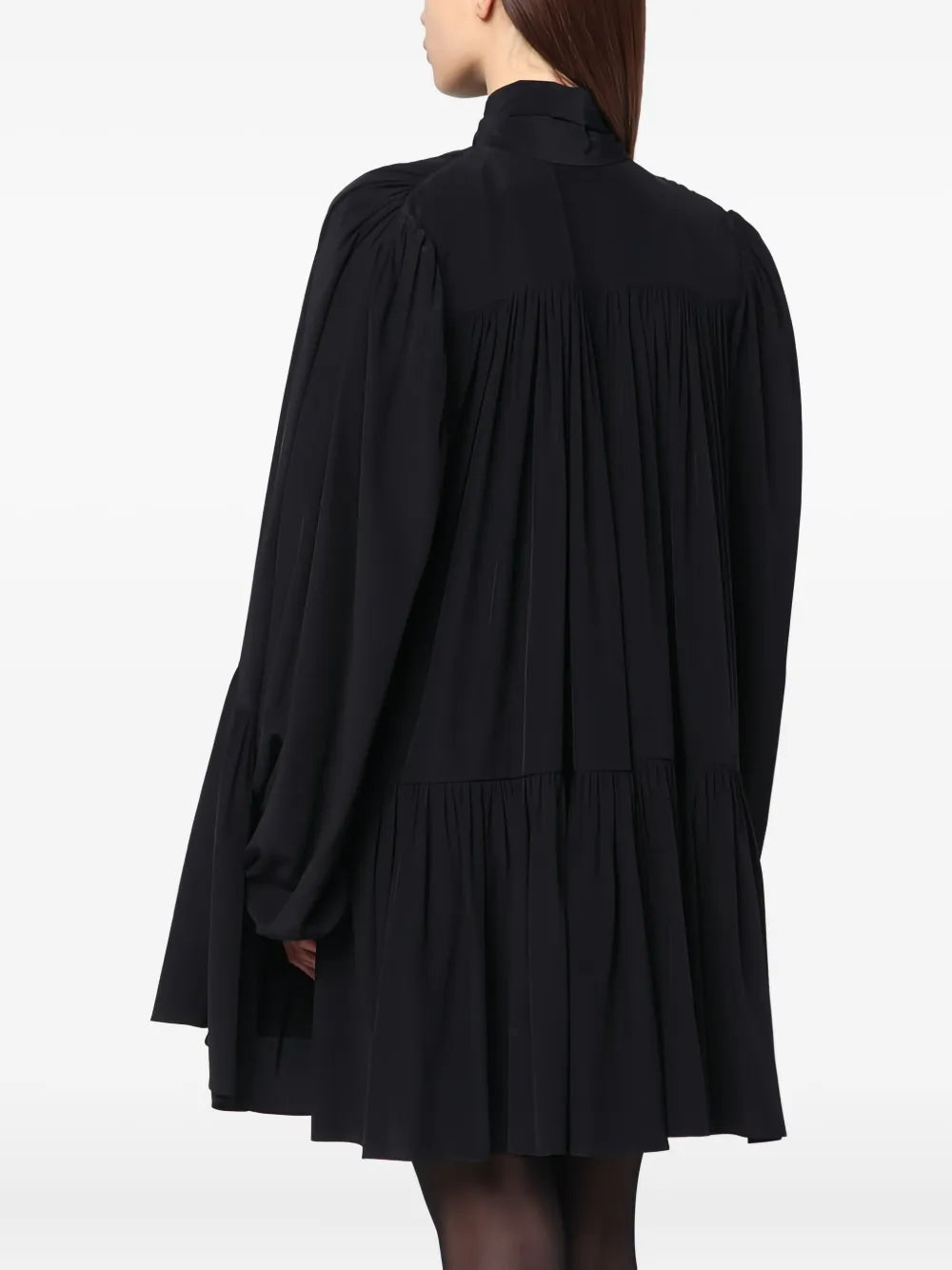 bow-neck tiered mini dress