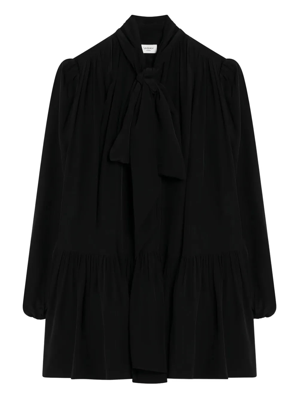 bow-neck tiered mini dress