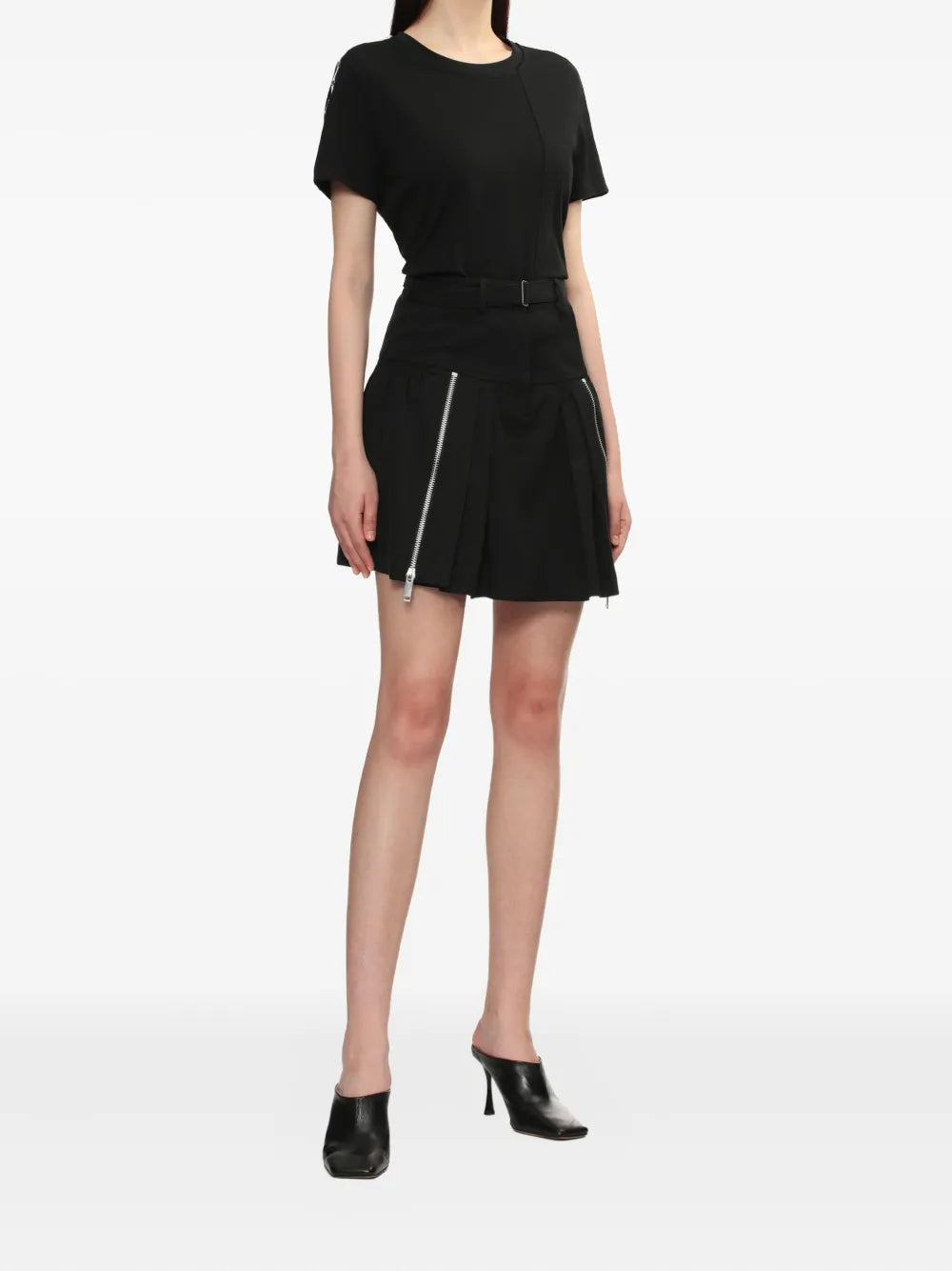 pleated zip-detail skirt