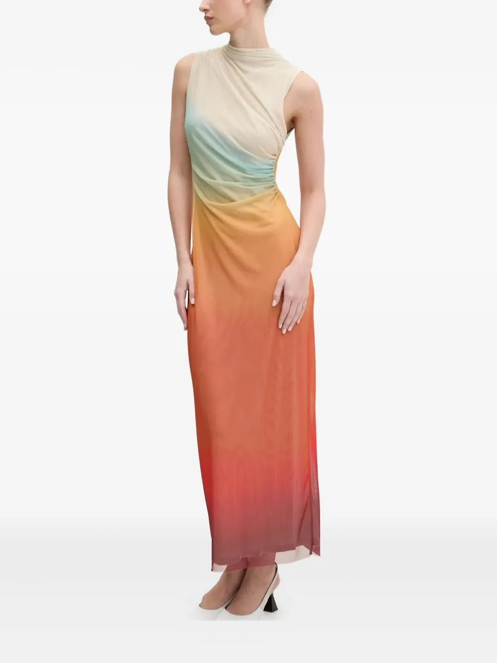 ombre-pattern high-neck maxi dress