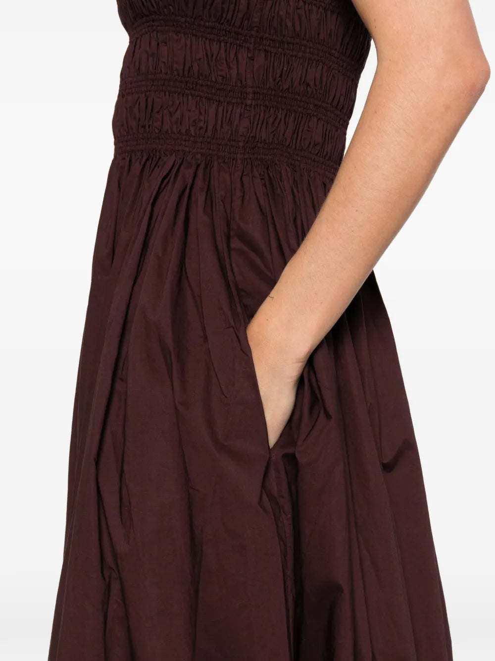 shirred-bodice midi dress