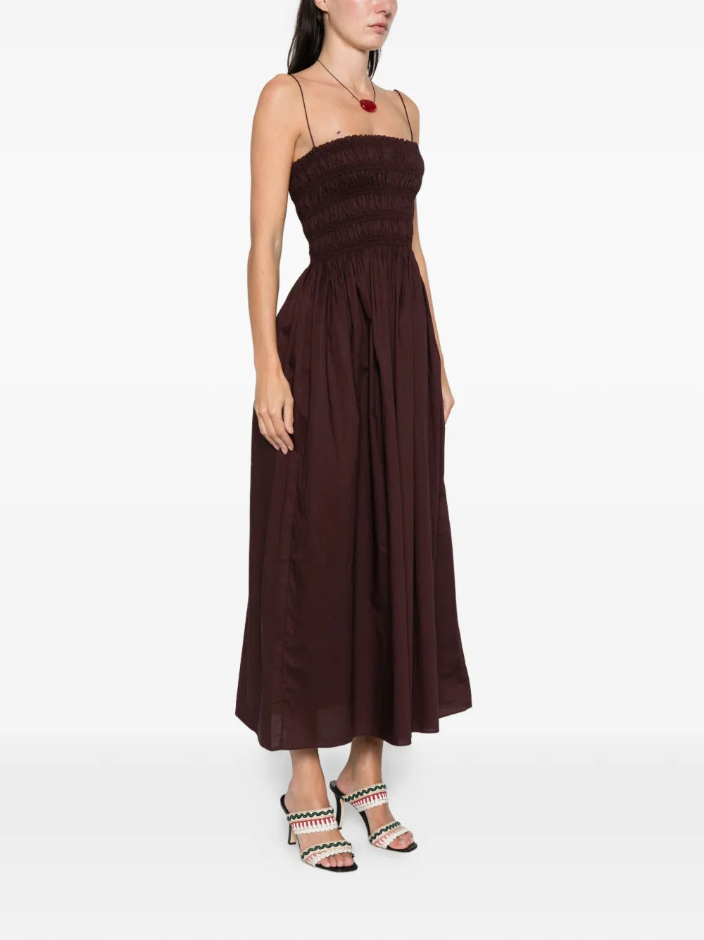 shirred-bodice midi dress