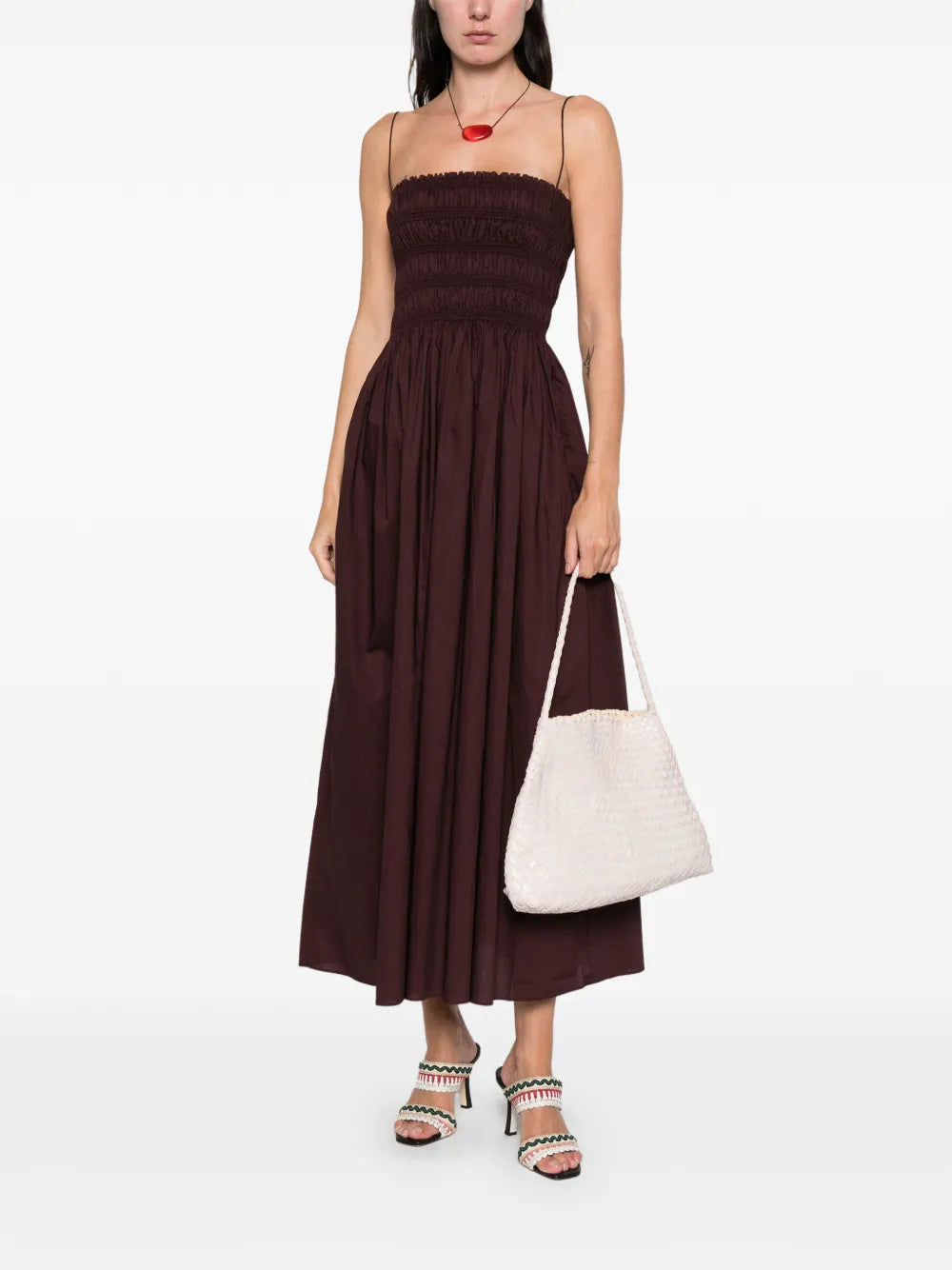 shirred-bodice midi dress