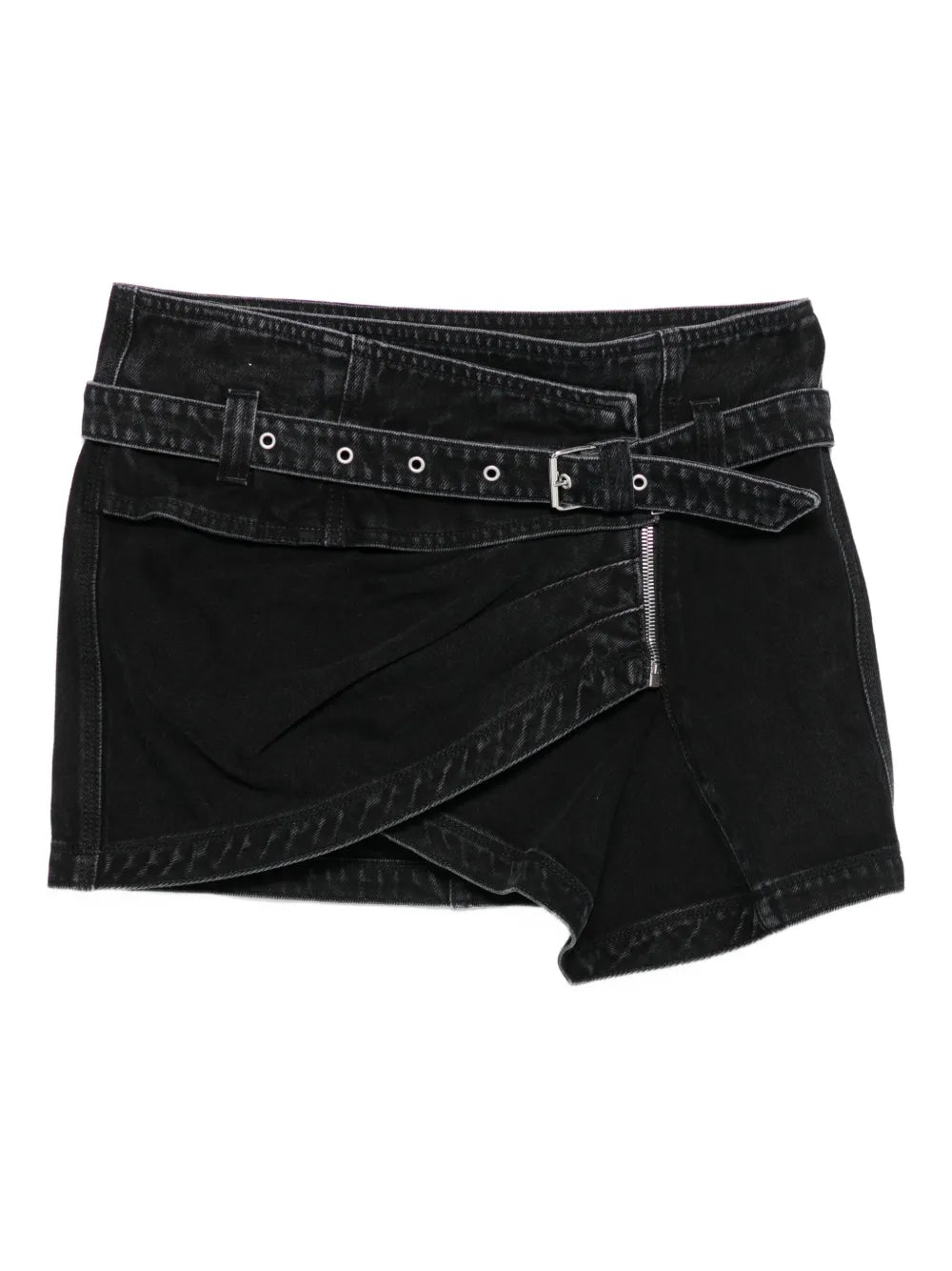 Siyen belted zip-front denim skirt