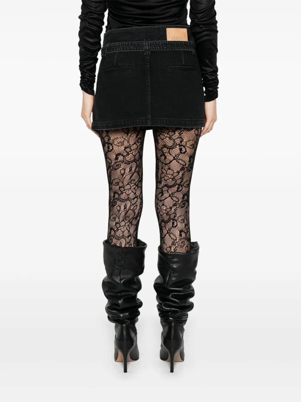 Siyen belted zip-front denim skirt