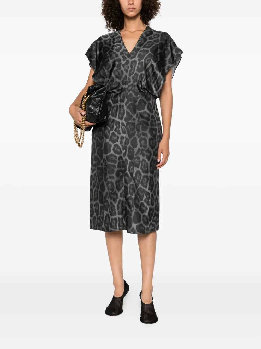 leopard-print V-neck midi dress