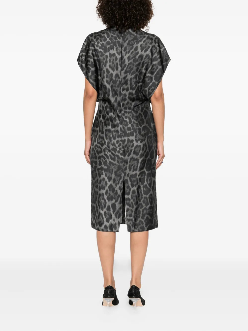leopard-print V-neck midi dress