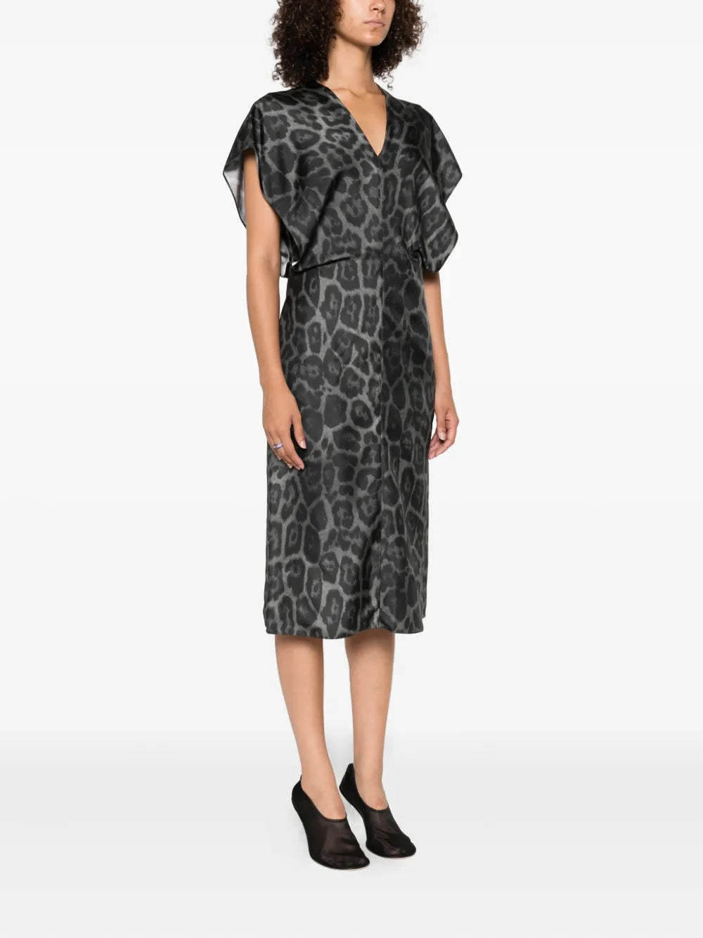 leopard-print V-neck midi dress