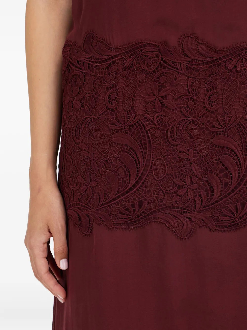 cowl-neck lace-insert midi dress