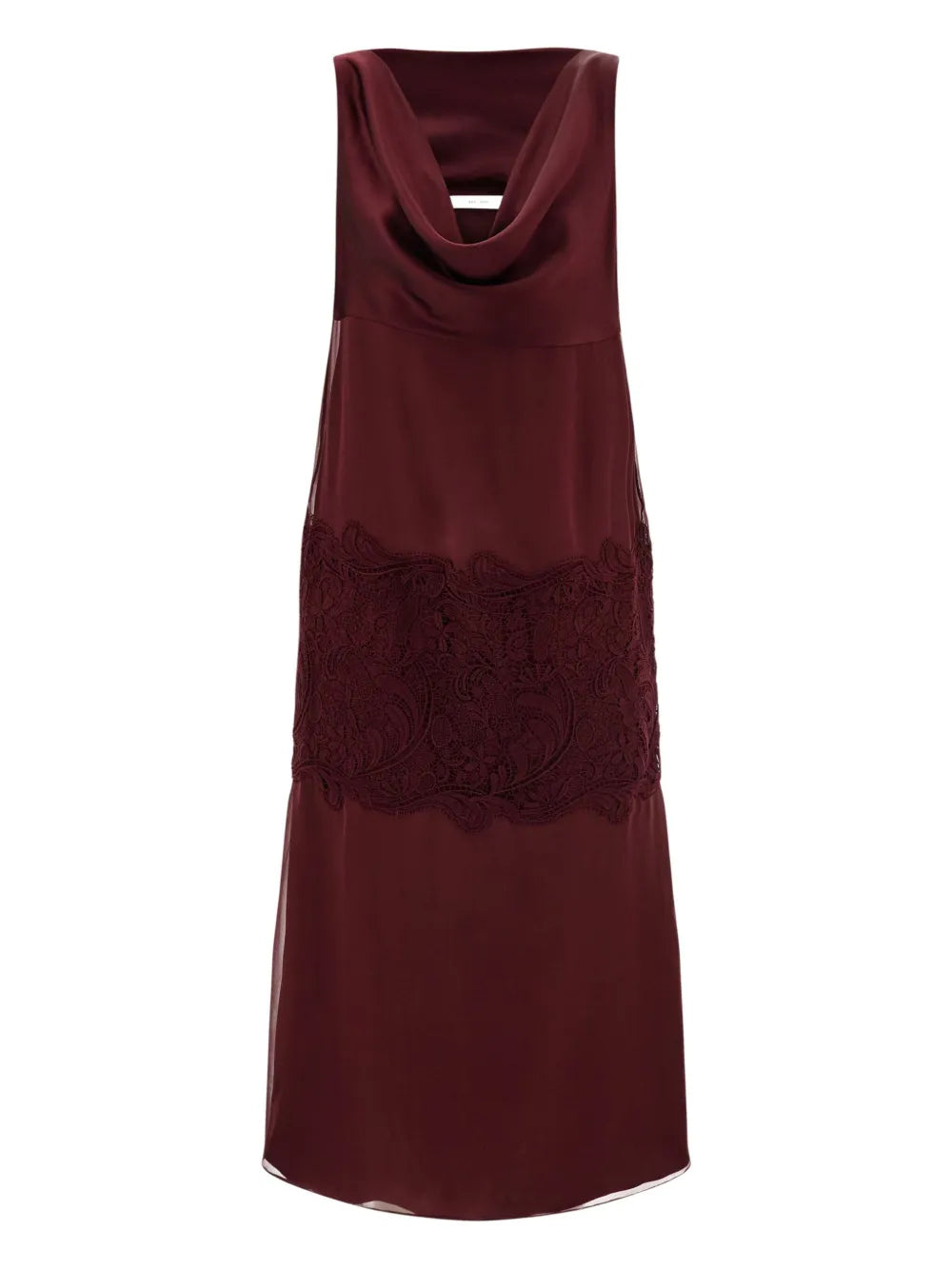 cowl-neck lace-insert midi dress