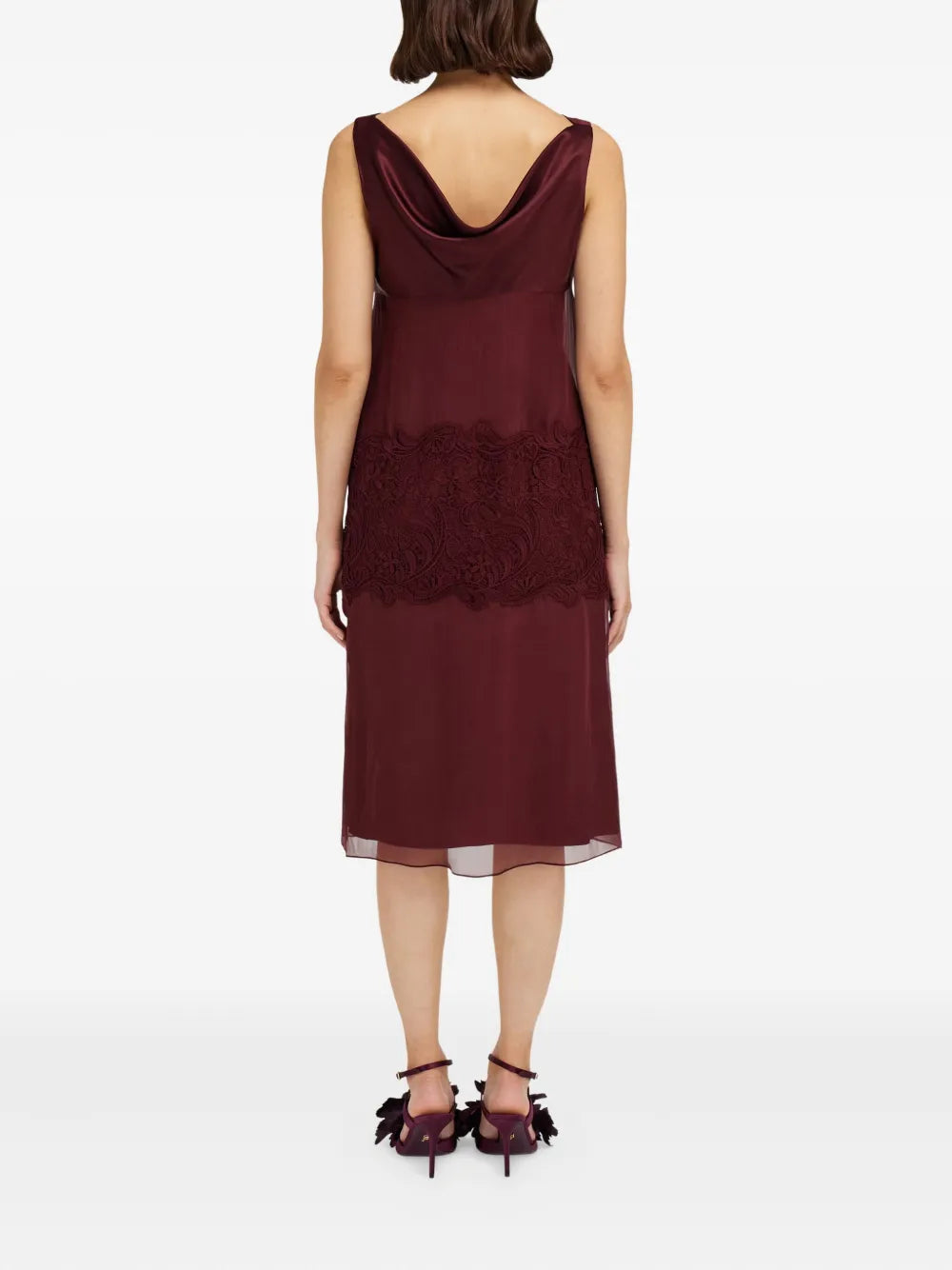 cowl-neck lace-insert midi dress