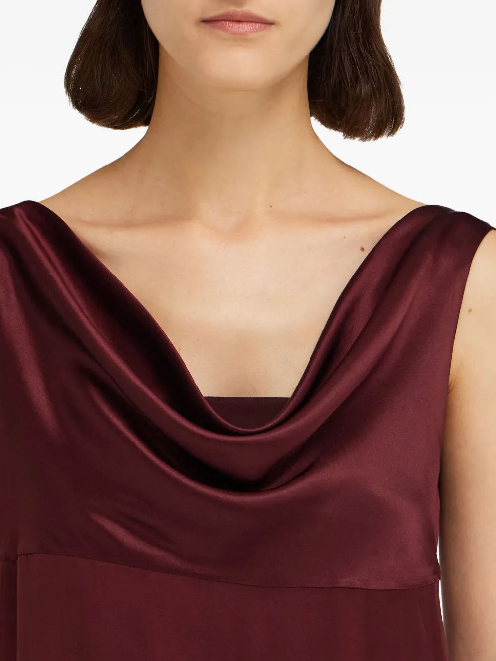 cowl-neck lace-insert midi dress