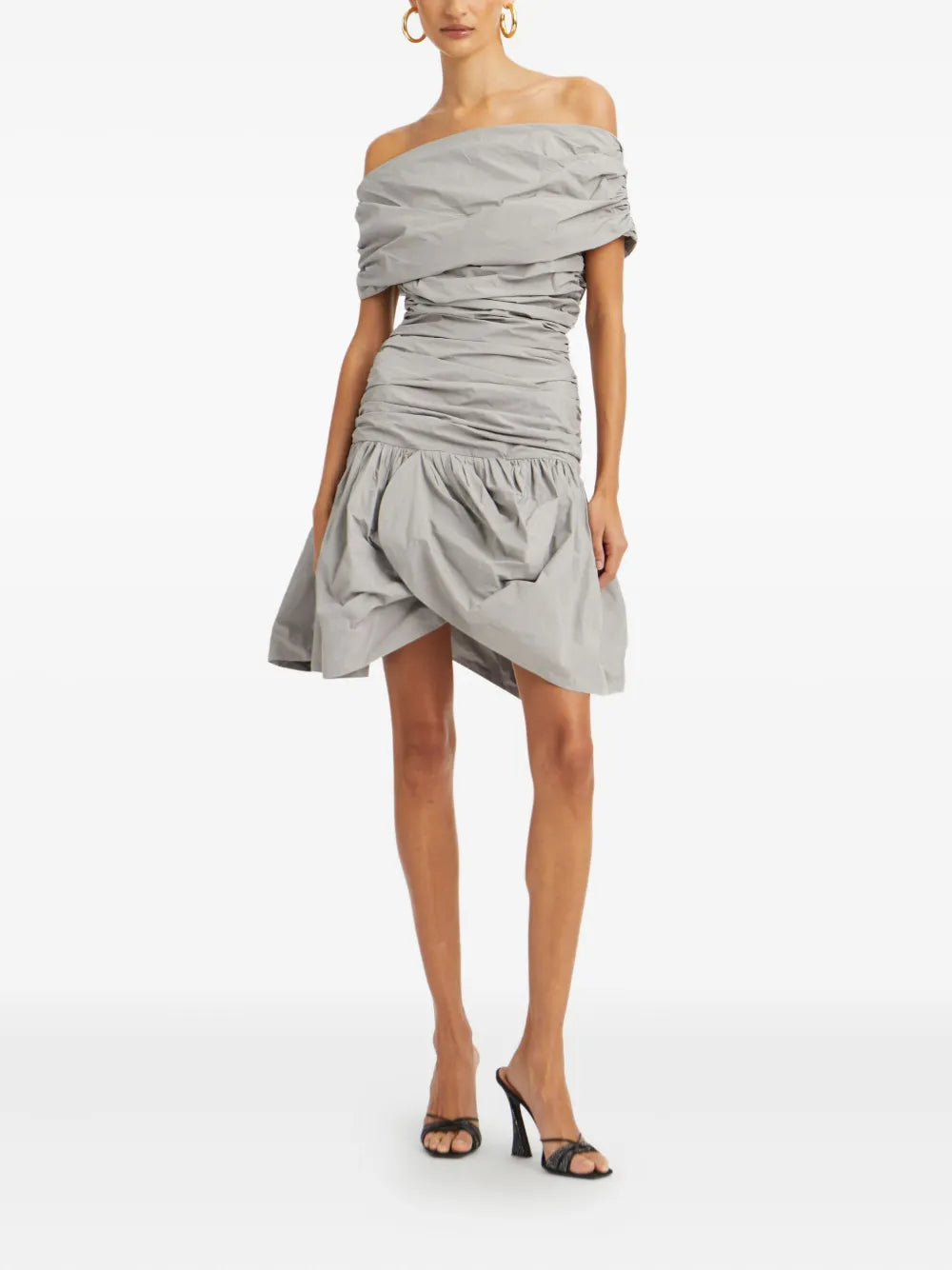 off-the-shoulder ruched mini dress