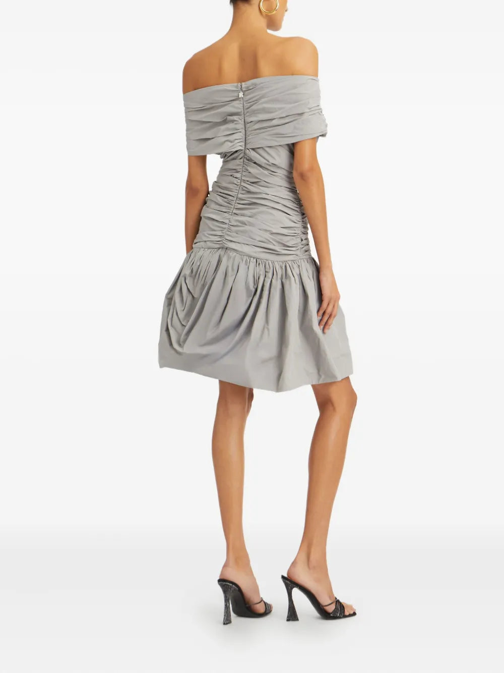 off-the-shoulder ruched mini dress